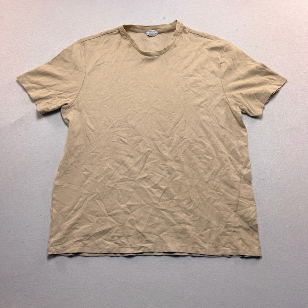 Calvin Klein T-Shirt Mens Extra Large Tan Excellent Short Sleeve Textured Logo